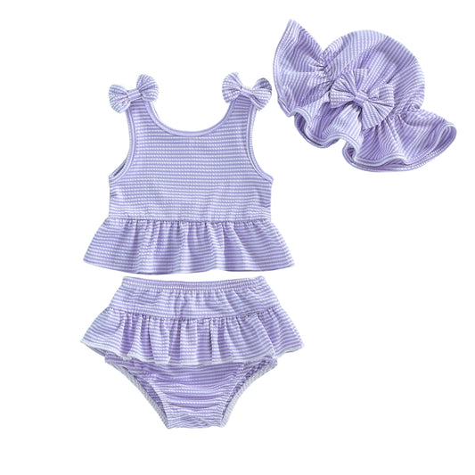 Girls 2-Piece Swim Set Lilac with Matching Sun Hat (6 Months–3 Years) *Preorder