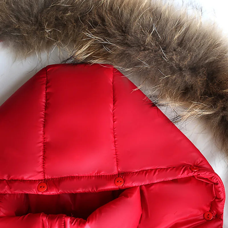 Winter Red Coat Faux Fur Hood