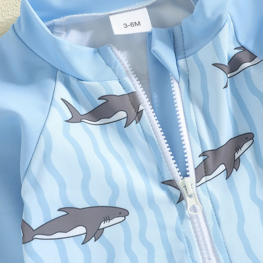 Boys Shark Print Swim Set with Shorts and Sun Hat (1-5 Years) *Preorder