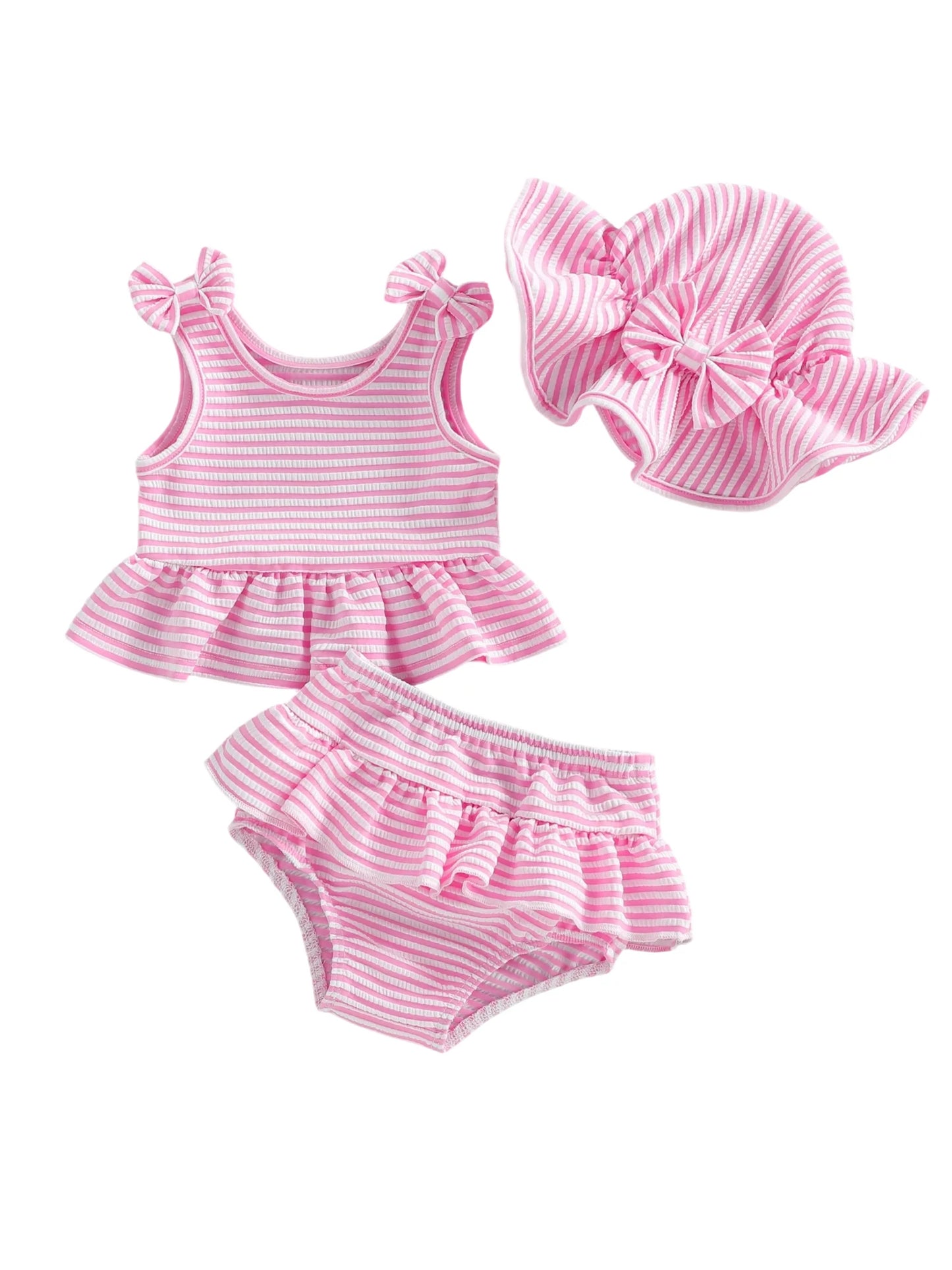 Girls 2-Piece Swim Set Pink with Matching Sun Hat (6 Months–3 Years) *Preorder