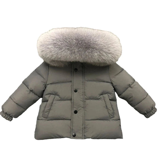 Winter Coat Grey Matt finish Grey Racoon fur Hood
