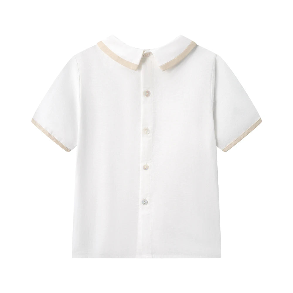 Baby Boys Classic Stone & White Peter Pan Collar Short Set *Online Product