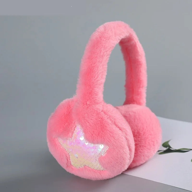 Girls Earmuffs Coral Pink Star