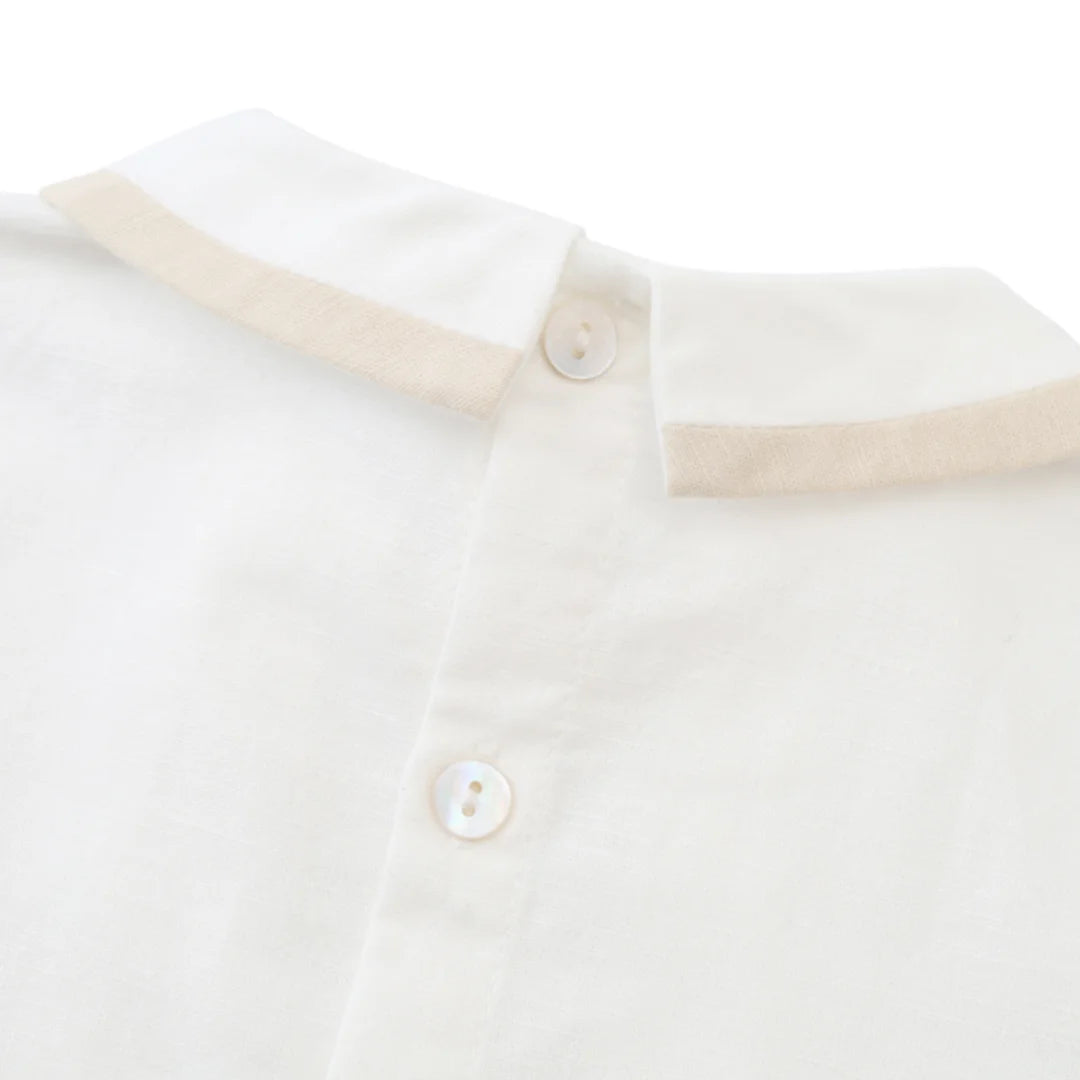 Baby Boys Classic Stone & White Peter Pan Collar Short Set *Online Product