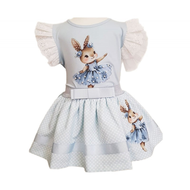 Girls Sky Blue Bunny Skirt Set