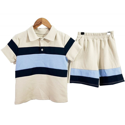 Boys beige Polo Striped Shorts Set