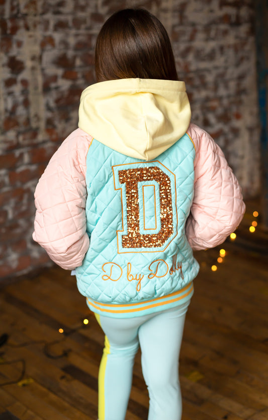 D by Dolly Aqua Quilted Bomber Jacket