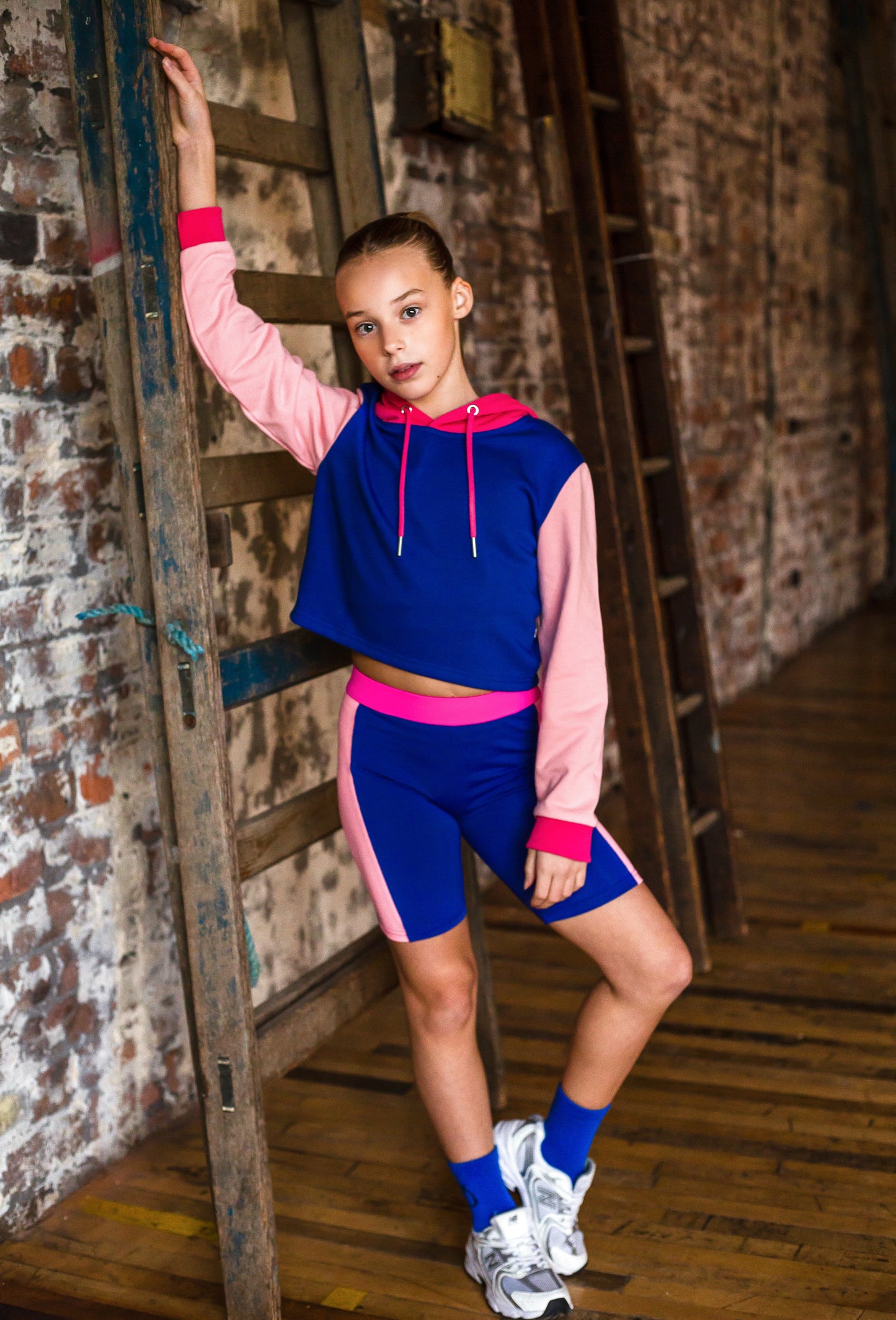 D by Dolly Navy & Fushia Cropped Hoodie