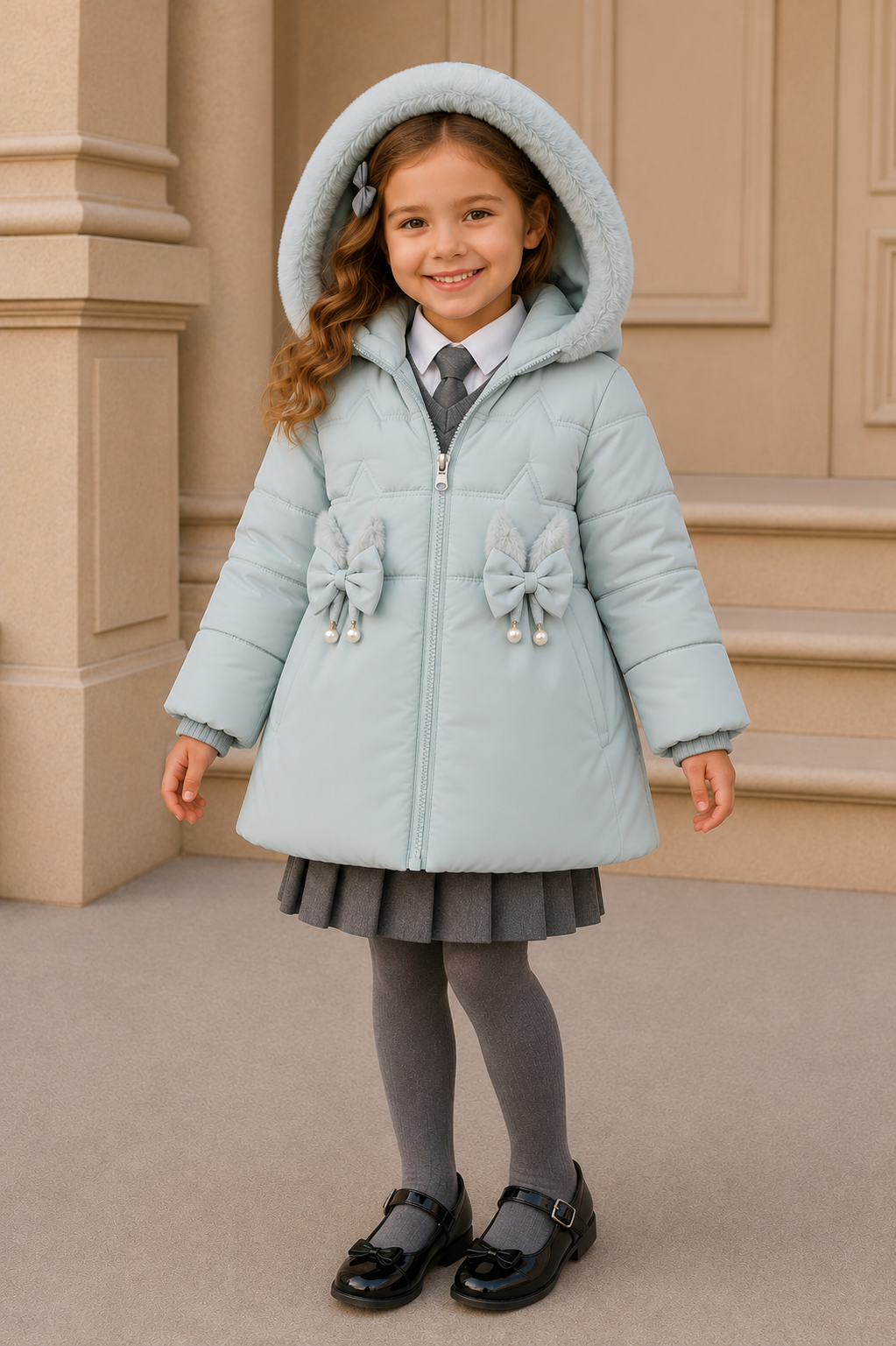 Girls Faux Fur Hooded Grey Winter Puffer Coat | Warm Padded Jacket | Ages 2–6 *Online Product (Copy) (Copy)