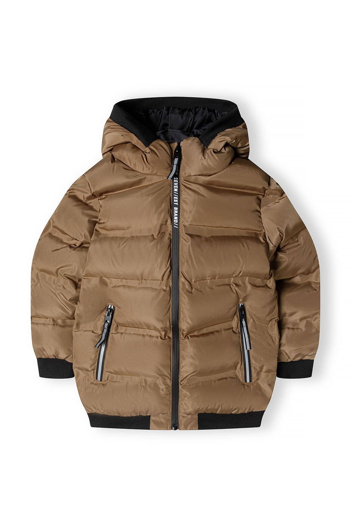 Padded Jacket With Hood And Two Way Zip Brown