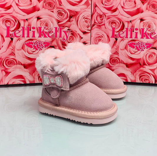 Lelli Kelly Catherine Toddler Pink Suede fur lined bow boots