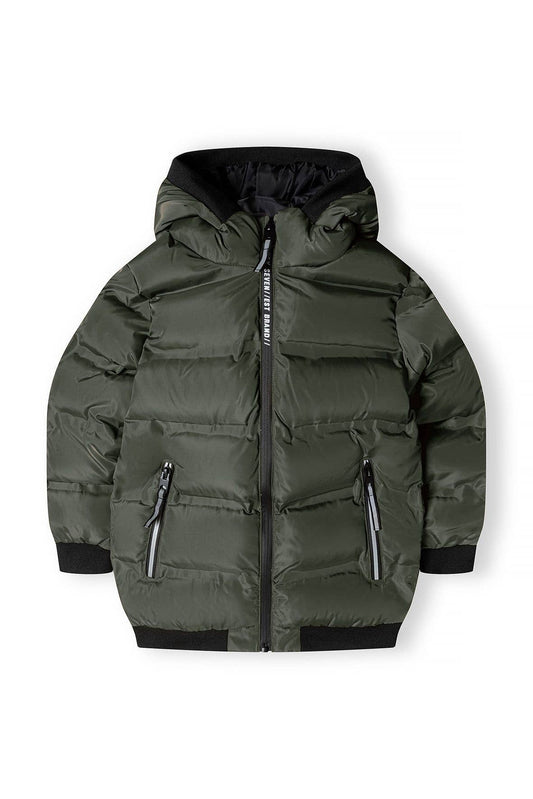 Padded Jacket With Hood And Two Way Zip Bottle Green