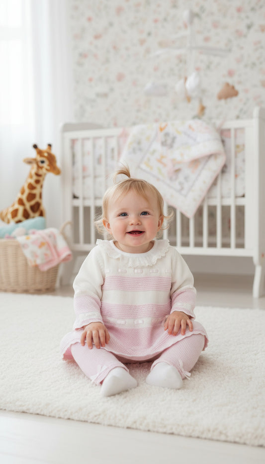 Blues Baby Girls Gistel Pink/Ivory Knitted Tunic Set