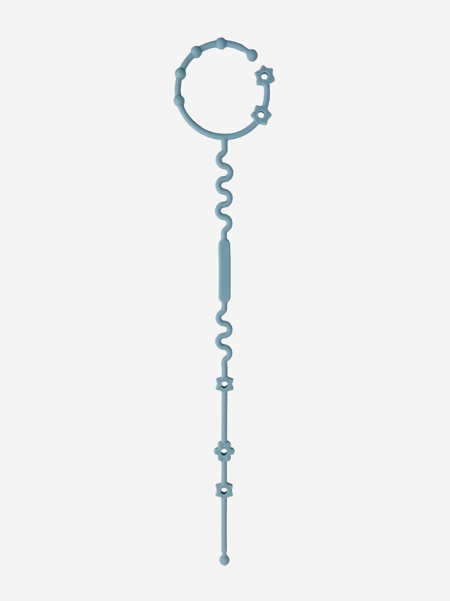 Blue adjustable pacifier clip with loop and dangling link chain, one size.