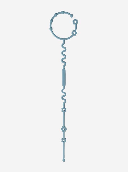 Blue adjustable pacifier clip with loop and dangling link chain, one size.