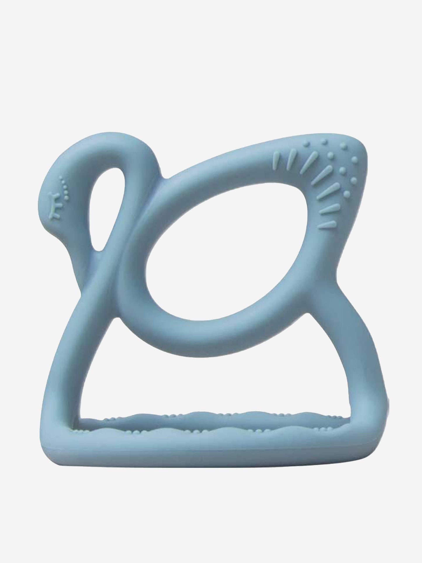 Blue baby swan teether with ridged edge, loop handle, one size