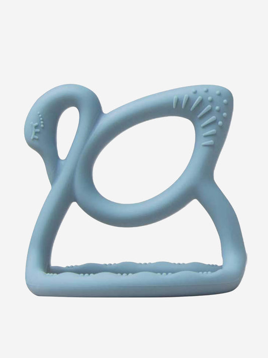 Blue baby swan teether with ridged edge, loop handle, one size