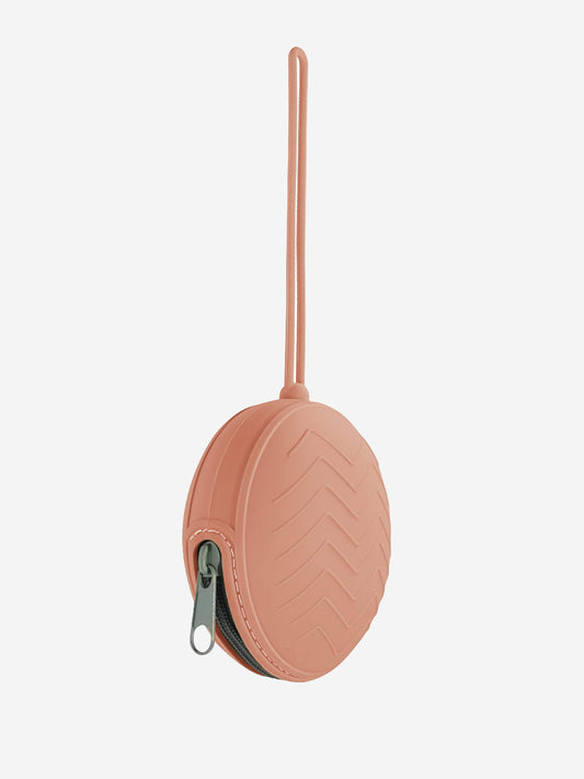 Round pink silicone pacifier case with handle and zipper pocket