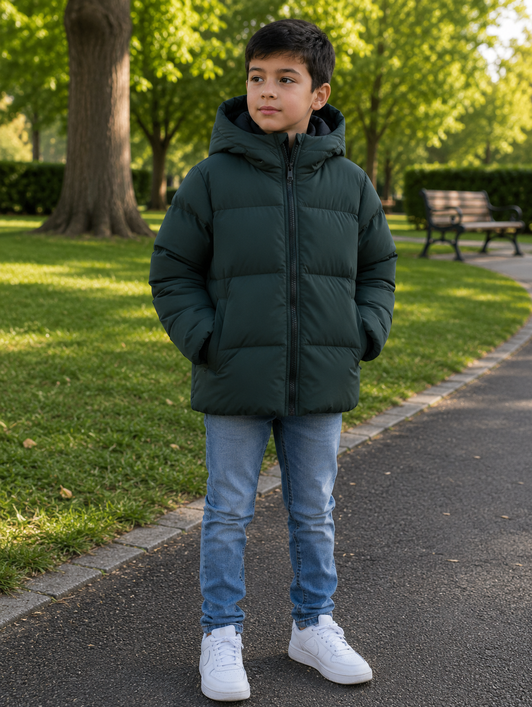 Boys Hooded Puffer Jacket – Green | Winter Coat | Ages 3–10