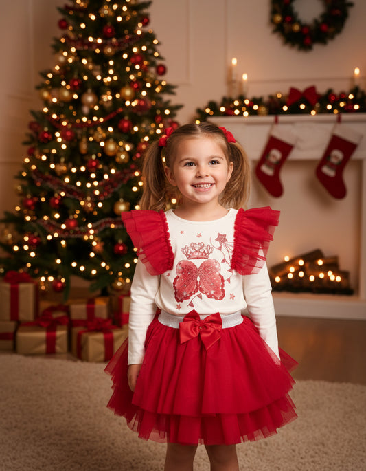 Caramelo Kids Girls Red Royal Magic Skirt Set for christmas