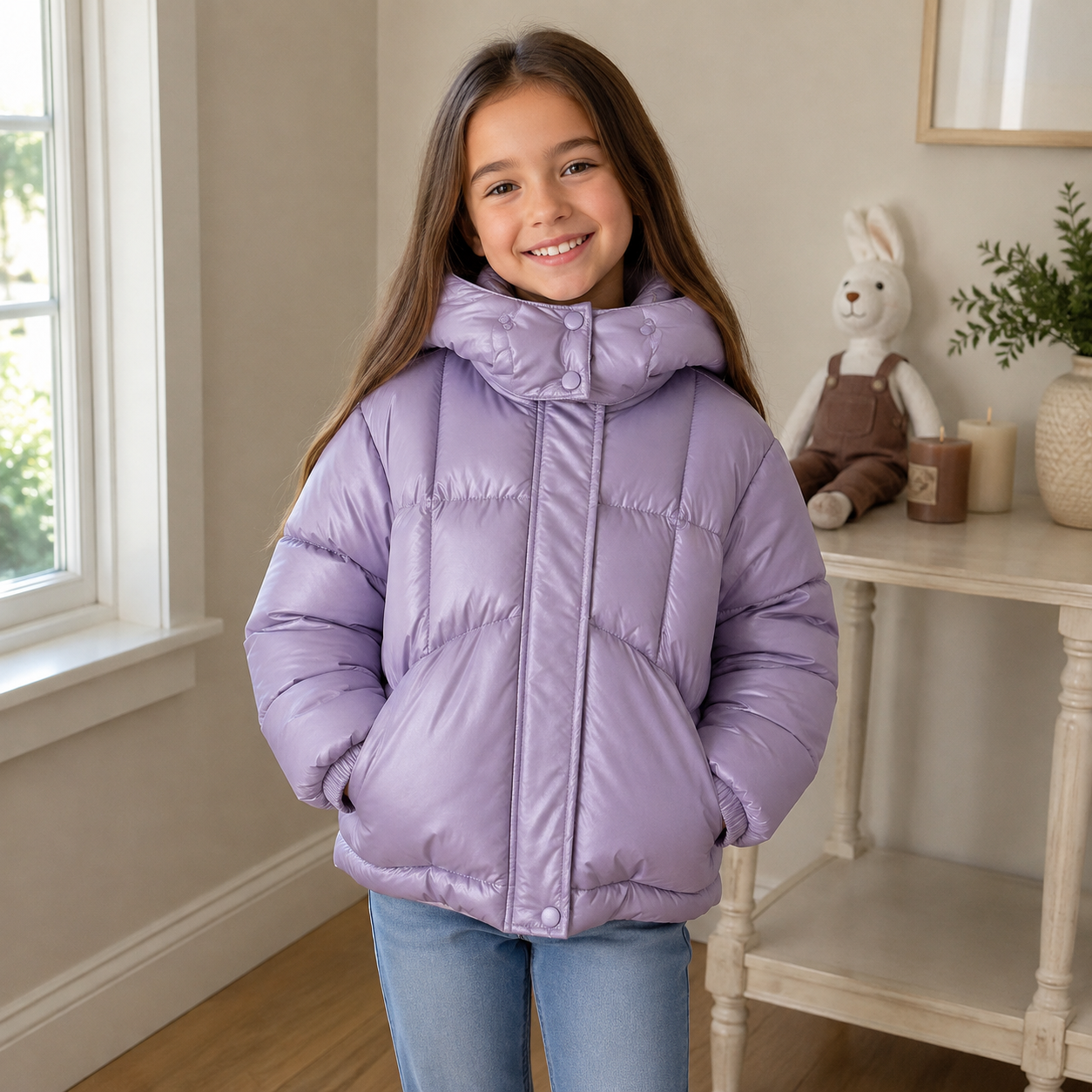 Girls Luxe Puffer Coat – Lilac - Online Product