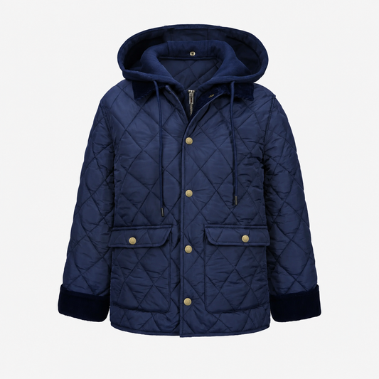 Boys Navy Diamond Quilted Hooded Jacket *Online Product