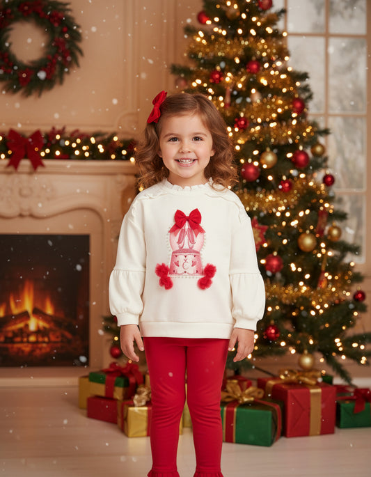 Caramelo Kids Girls Red Snow Globe Leggings Set perfect for Christmas