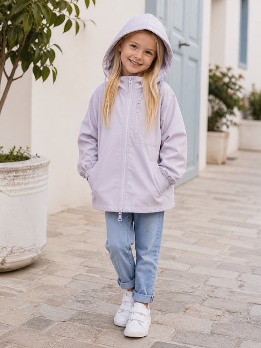 Girls Lightweight Hooded Rain Jacket – Lilac Windbreaker Coat (Ages 3–14) *Online Product