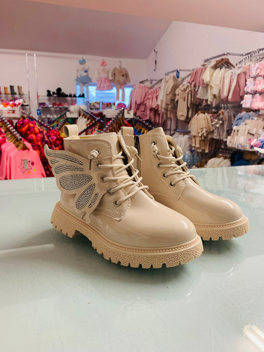 Girls Ivory Butterfly boots