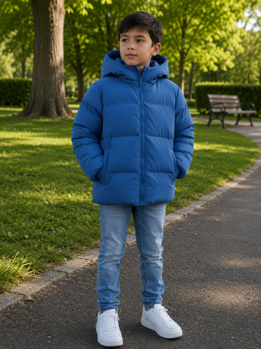Boys Hooded Puffer Jacket – Blue | Winter Coat | Ages 3–10