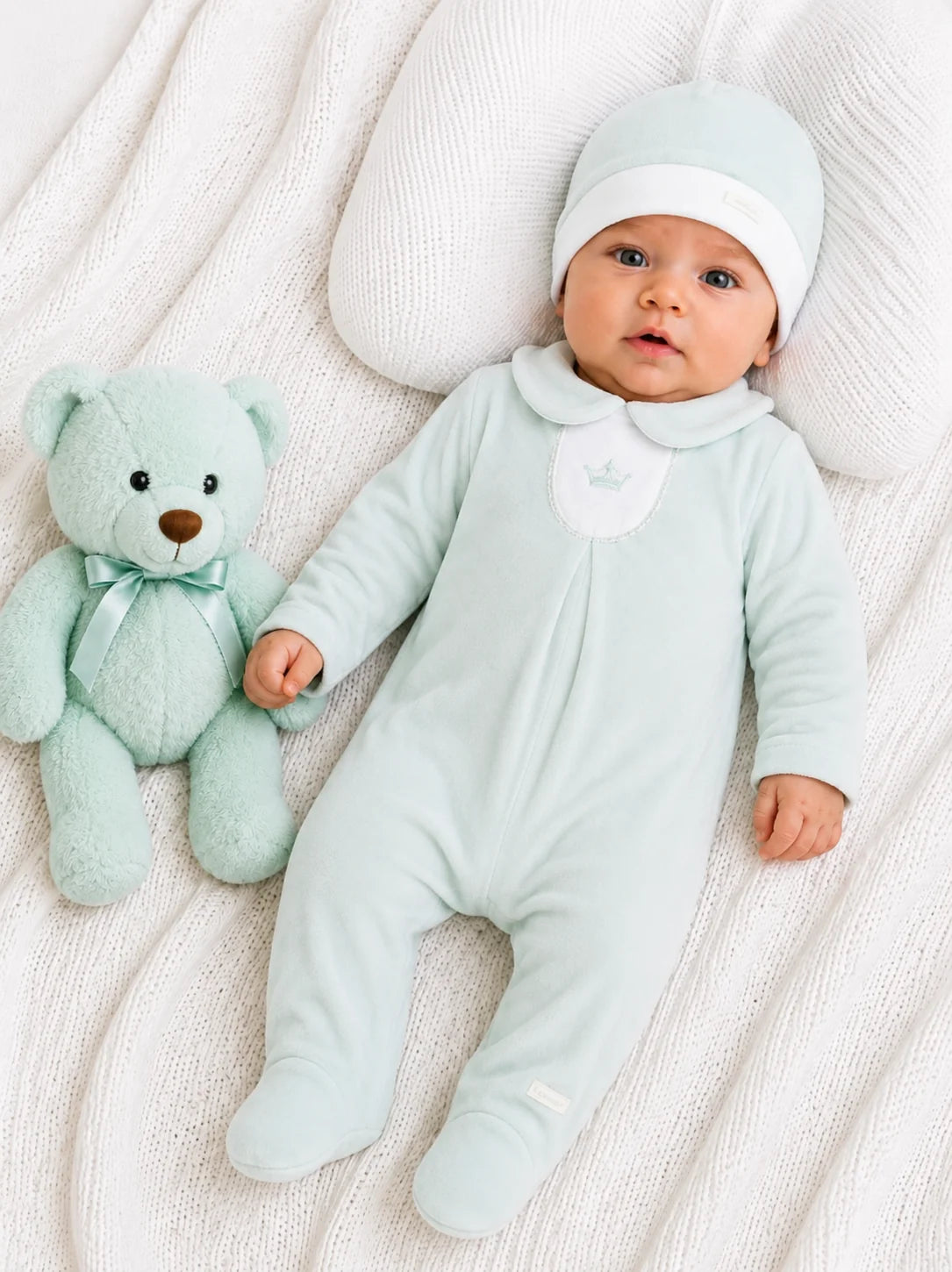 Blues Baby Boys Mint Velour Romper & Hat *Preorder