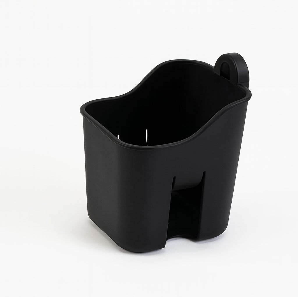 Black cupholder insert with molded shape, accessory for travel system