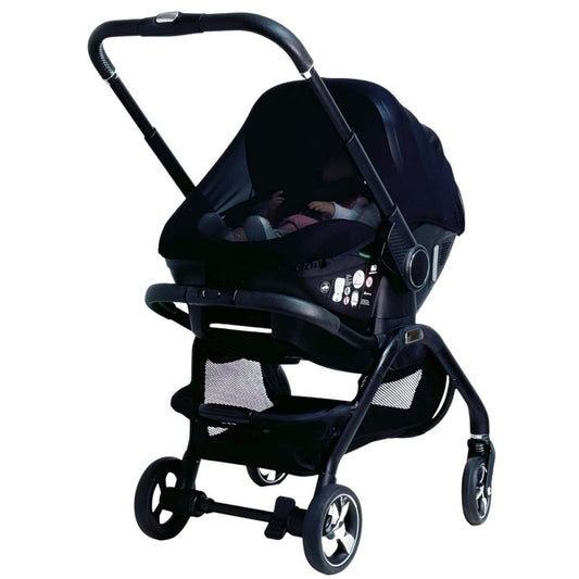 Qubi car seat mosquito net with black mesh side panel over stroller