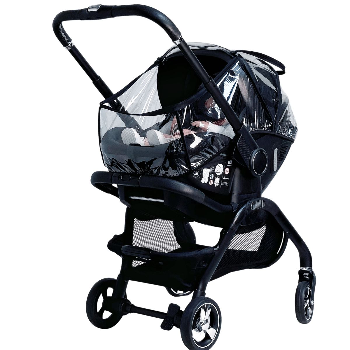 Qubi car seat rain cover, clear window with black frame for stroller