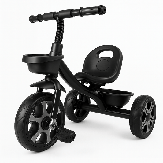 Black Venture trike with handlebars and padded seat, 18 months–6 years