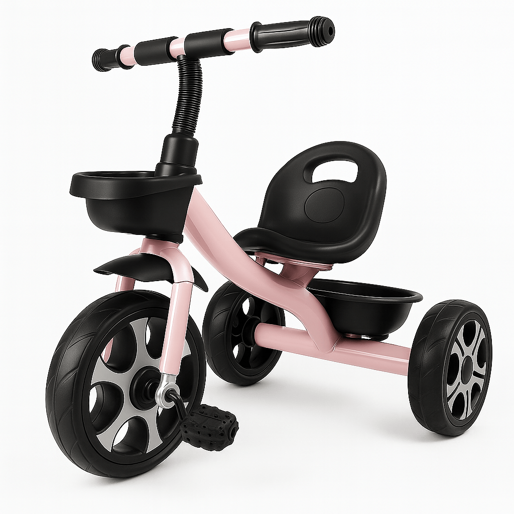 Pink 3-wheel trike with black seat and handlebar, 18 months–6 years