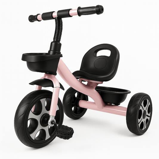 Pink 3-wheel trike with black seat and handlebar, 18 months–6 years