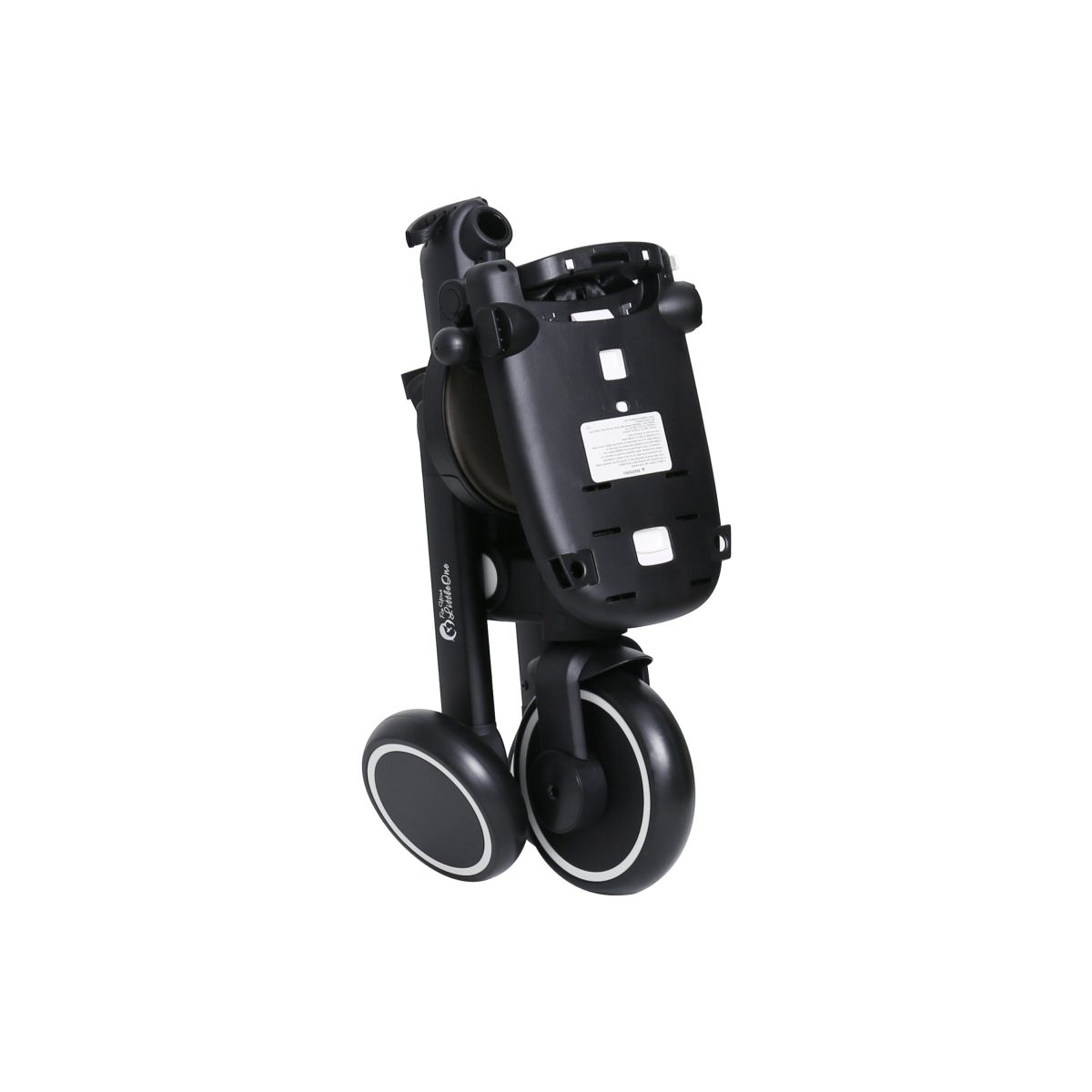 Jet black trike side view with canopy support and footrest area