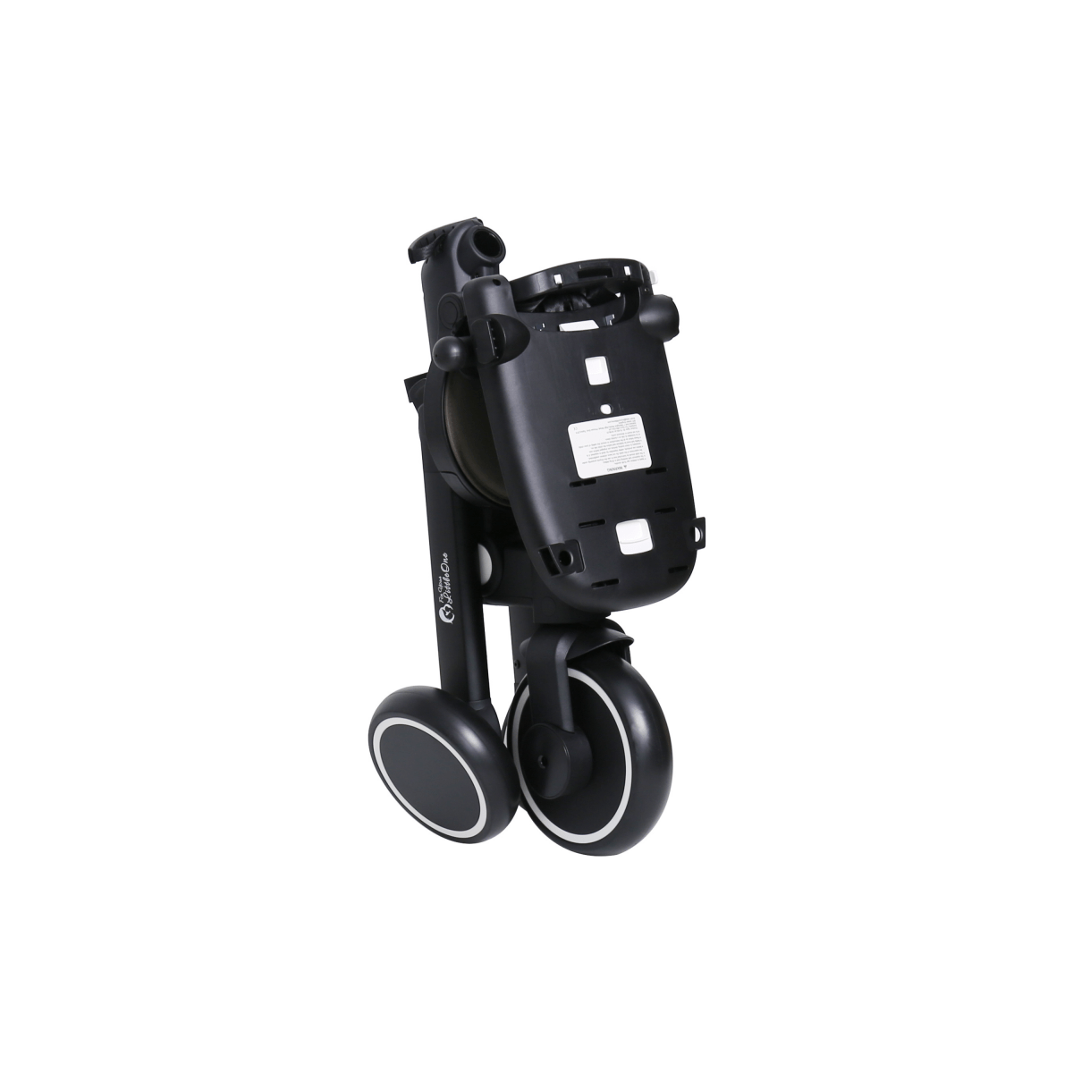 Foldable trike frame with seat unit and two front wheels, black
