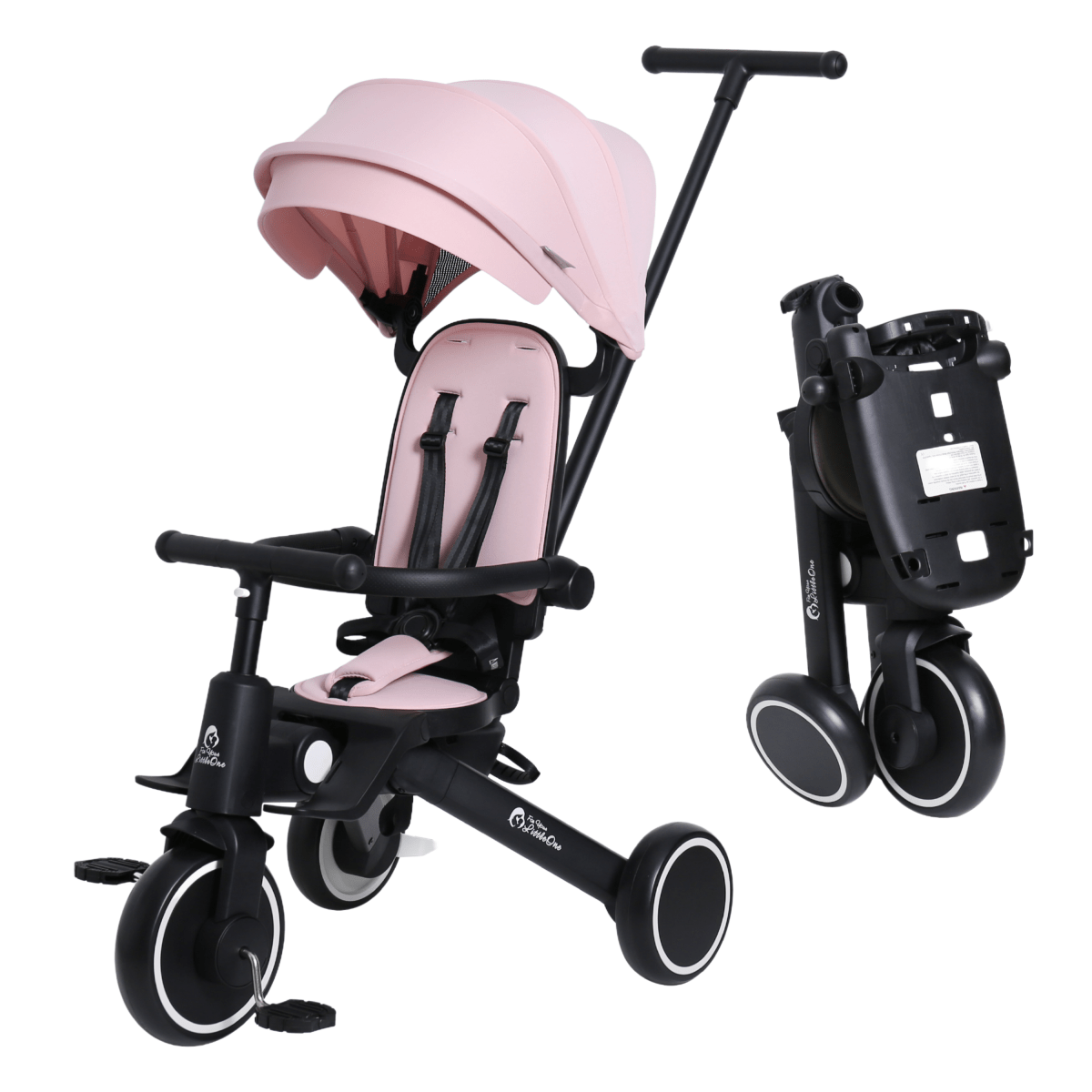 Faltbares 6-in-1 Dreirad für Kinder, Pastellrosa Sitz mit Verdeck