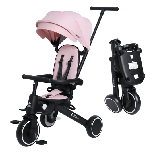 Faltbares 6-in-1 Dreirad für Kinder, Pastellrosa Sitz mit Verdeck