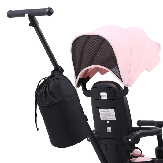 Black storage bag attached to Foryourlittleone Xplor Trike handle