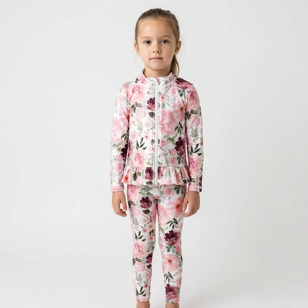 Core Gym Wear Peach Floral Ruffle Hem  (Preorder)