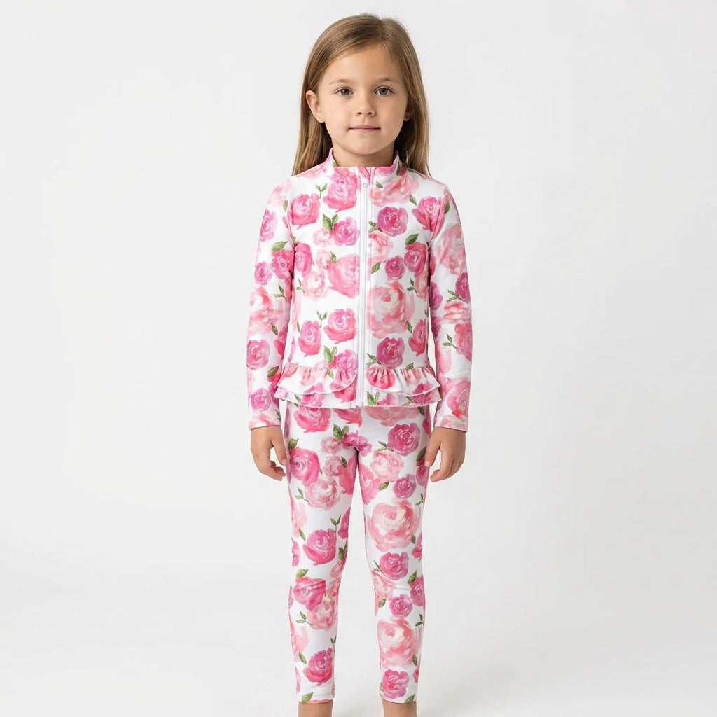 Core Gym Wear Pink Floral Ruffle Hem  (Preorder)