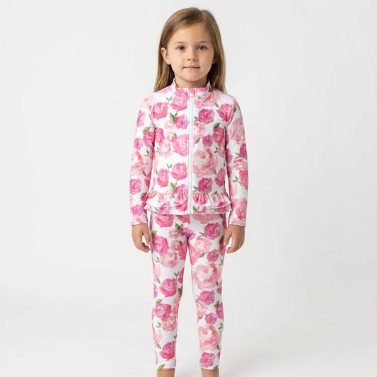 Core Gym Wear Pink Floral Ruffle Hem  (Preorder)