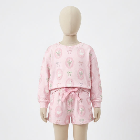 Core Gym Wear Pink Print Sweatshirt and Shorts Set (Preorder)