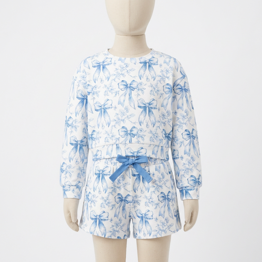 Core Gym Wear Blue Bow Sweatshirt and Shorts Set (Preorder)
