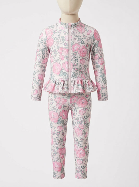 Core Gym Wear Rose Green Floral Ruffle Hem  (Preorder)