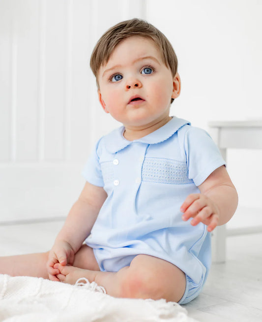 PEX Boys Smocked Cotton Romper Suit