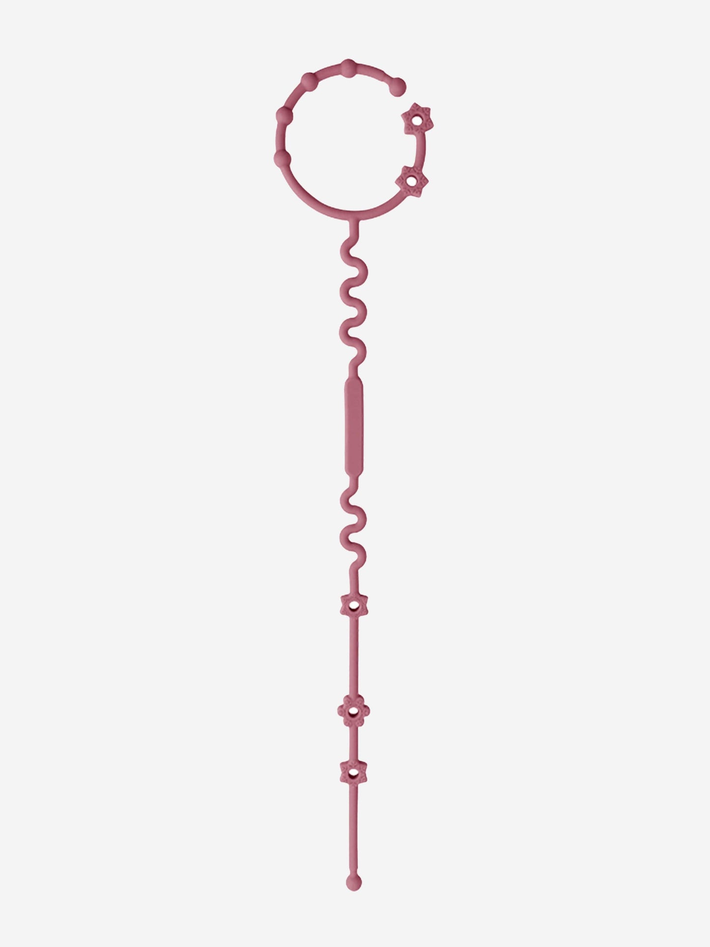Pink adjustable pacifier clip with circular teether chain and hanging clip